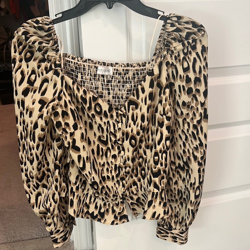 Silk Leopard print button down bustier scrunch shoulder peplum top